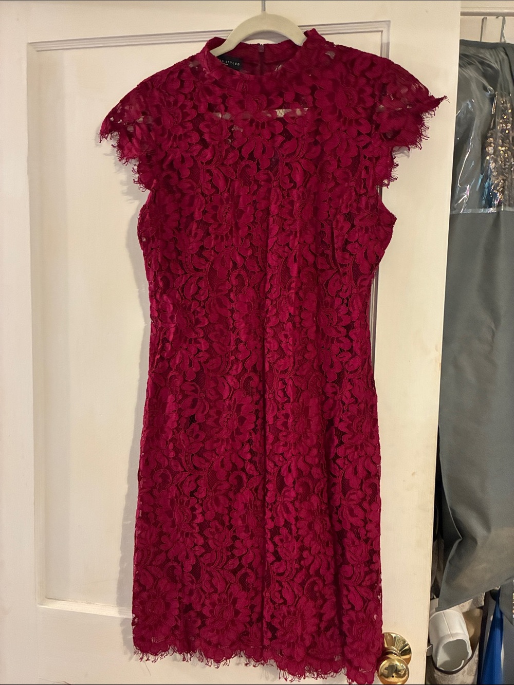 Simply Styled Deep Red Lace Midi Dress